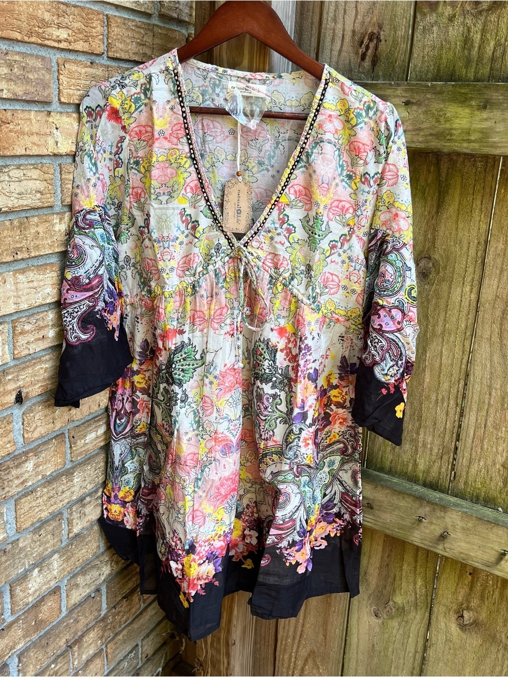 NATURAL LIFE Pastel Floral V-Neck Dress with Sequin Trim - Picture 2 of 4